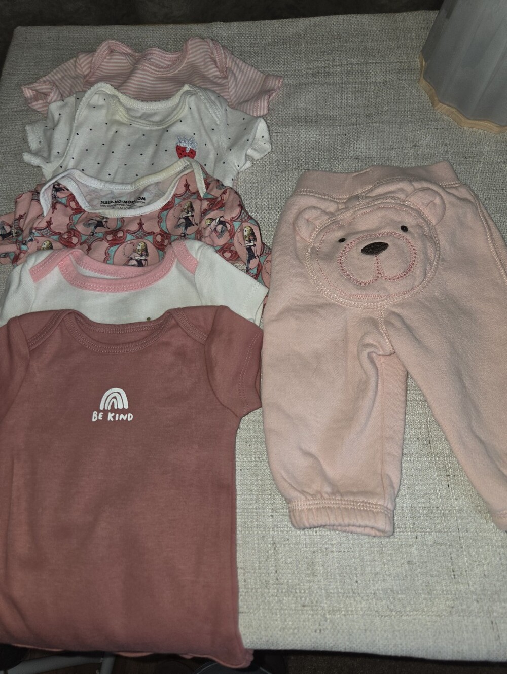 Baby Girl Pink & Dusty Rose Onesie Set with Bear Pants, Onsies 0 To 3 Months9